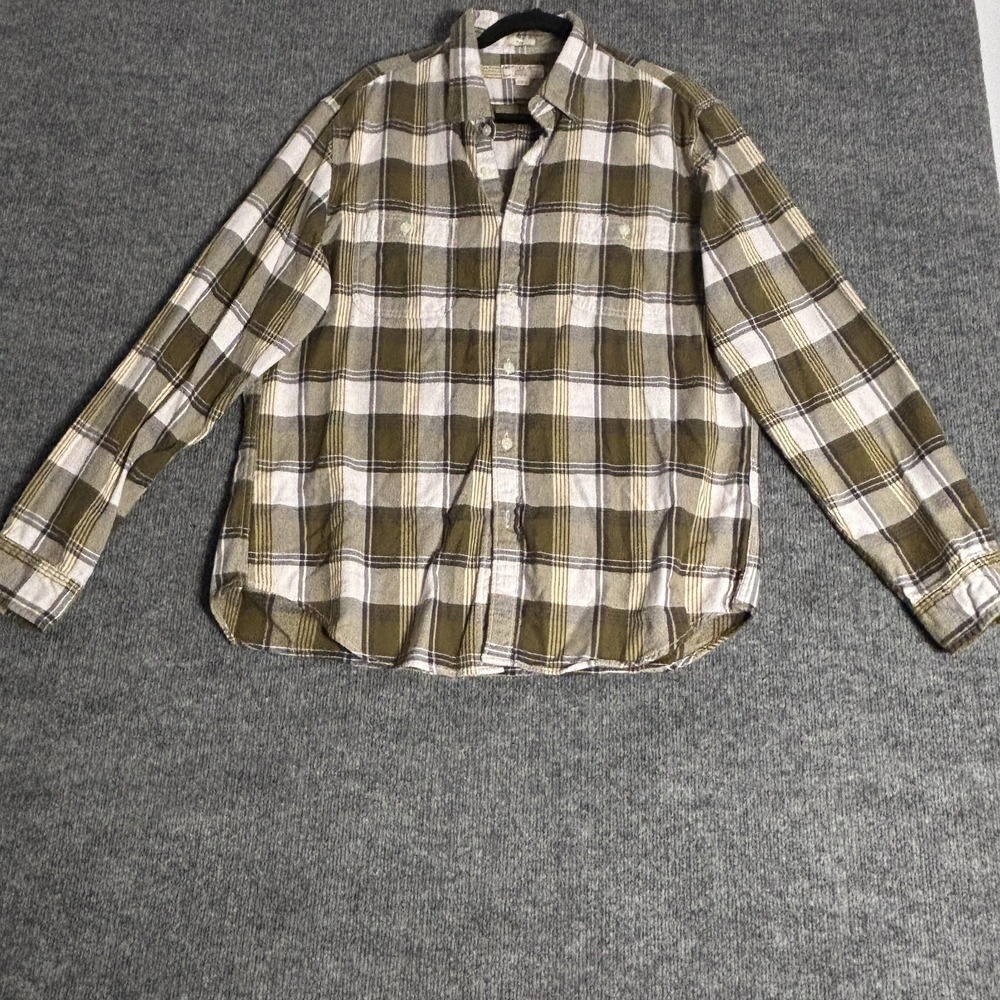 Wallace & Barnes Slim Flannel Shirt Mens XL Olive Green White Plaid Button Down - Picture 1 of 10